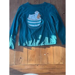 Cat Jack Long Sleeve Shirt Kids L 10-12 Teal Hot‎ Cocoa Polar Bear Graphic Tee